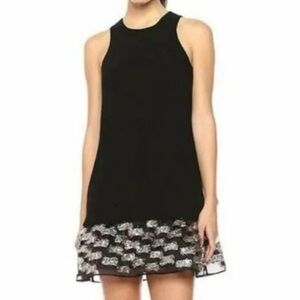 Trina Turk Black Mini Dress with Silver Embellished Hem